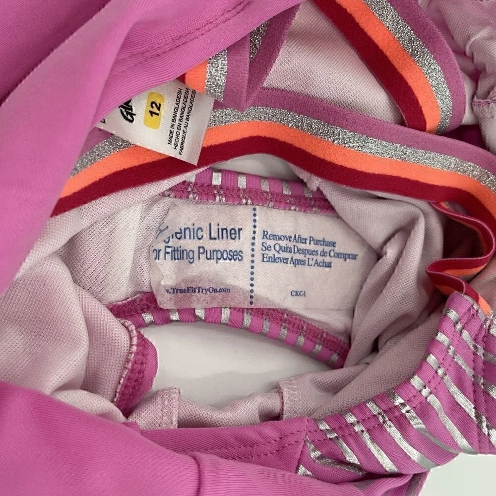 NEW Body Glove Swimsuit UPF 50 One Piece Girls Size 12 Striped Pink Silver